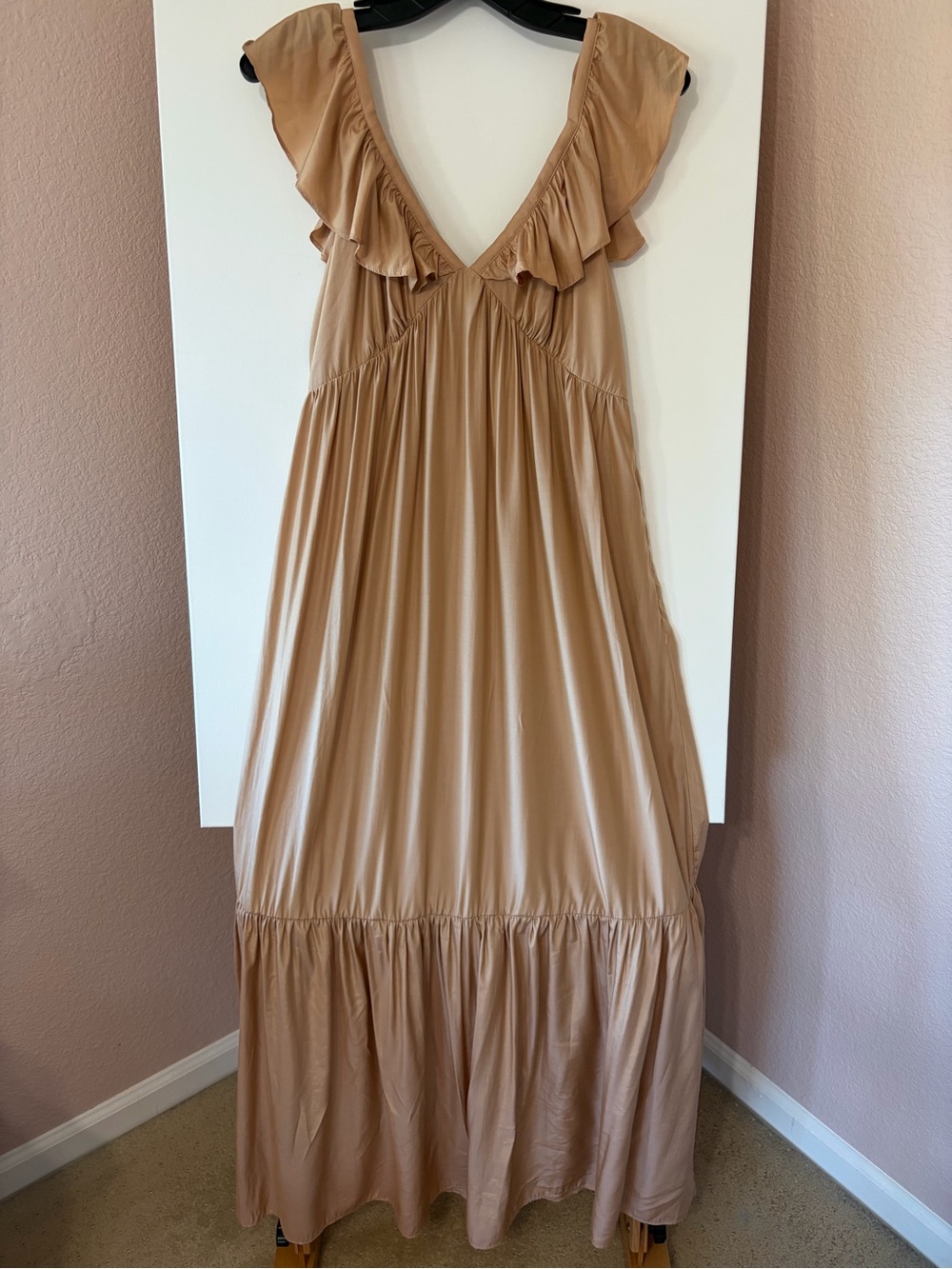 o.p.t Jay Tiered Maxi Dress Medium Nude Iridescent Camel Off Shoulder